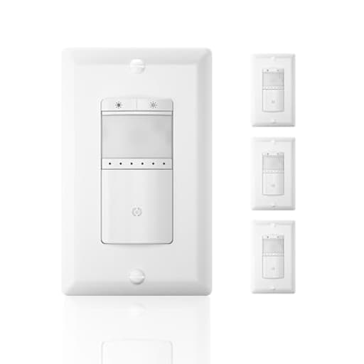 Motion Sensor Dimmer Switch, Digital Dimmer Light Switches with PIR Sensor and Timer, Single Pole, Occupancy & Vacancy Modes, Neutral Wire Required, Wall Plate Included, White, 4Pack