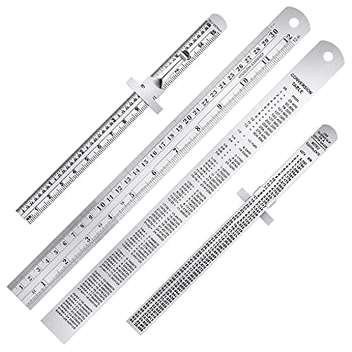 4 Pcs Pocket Ruler 6 Inch and 12 Inch Metal Rulers with Inch and Metric Graduation Stainless Steel Precision Measuring Tool for Engineering, School, Office