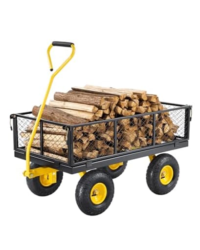 900 Lbs Heavy Duty Steel Garden Cart, Garden Wagon Cart on Wheels, Outdoor Metal Yard Utility Wagon Carts with 10" Tires and Mesh Removable Sides(Convert to Flatbed) and 180°Rotating Handle