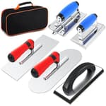 6pcs Concrete Hand Tools Set Masonry Tools Includes Stainless Steel Concrete Hand Edger, Groover, Rubber Grout Float, Finishing Trowel, Pool Trowel and Tool Bag for Cement Beginner Kit