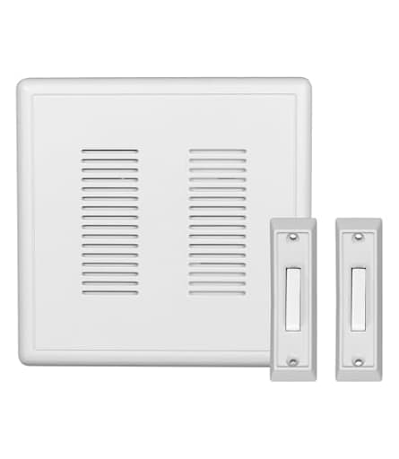 PrimeChime Plus 2 Electric Doorbell Kit - Doorbells for Home - Includes Selectable Ring Chimes - Basic Button, White - NICOR Lighting