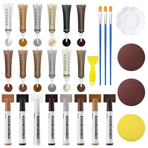Wood Furniture Repair Kit: 12-Color Filler and 8-Color Markers - Wood Touch Up for Scratches/Cracks/Holes/Stains in Floors/Table/Cabinets