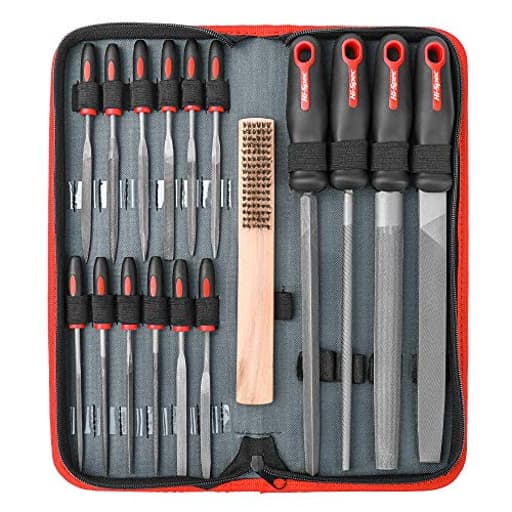 17 Piece Metal Hand & Needle File Tool Kit Set. Large & Small Mini T12 Carbon Steel Flat, Half-Round, Round & Triangle Files. Complete in a Zipper Case with a Brush