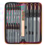 17 Piece Metal Hand & Needle File Tool Kit Set. Large & Small Mini T12 Carbon Steel Flat, Half-Round, Round & Triangle Files. Complete in a Zipper Case with a Brush