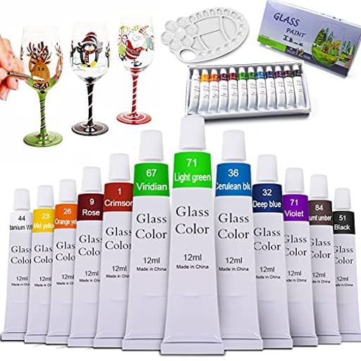 12 Colors Glass Paints Set(0.42oz/12ml), Stained Glass Paints Kit for Glass Painting, Non Toxic Quick-Drying Waterproof Glass Painting Supplies for Ceramic Window, for Artists Beginners Kids