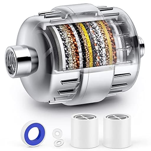 20 Stage Shower Filter Showerhead Filter for Hard Water with 2 Replaceable Cartridges High Output Filtered Shower Head Water Softener to Remove Chlorine Fluoride, Polished Chrome