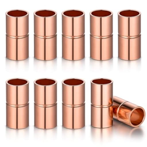 10 Pcs Straight Copper Fittings 1/4 Inch Copper Pipe Welding Joint Pipe Coupling Fittings for HVAC Air Conditioning