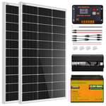 200 Watt 12V Complete Solar Panel Starter Kit for RV Off Grid with Battery and Inverter: 200W Solar Panels+30A Charge Controller+50Ah Lithium Battery+600W Solar Power Inverter