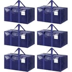 6 Pack Extra Heavy Duty Large Moving Bags with Strong Zipper & Comfortable Handles, Sturdy & Durable Clothes Storage Bags Totes Bins, Blue Packing Moving Boxes for College Supplies, Dark Blue
