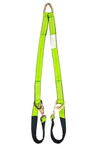 V-Bridle Strap 2" x 4' w/Snap Hooks w/Cordura Sleeve and Axle Straps, D Ring Middle, for Car Hauler, Rollback, Flat Bed, Tow Truck, Wreck & Recovery
