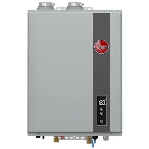 RRTGH84DVLN3701171 Rheem RTGH Series 8.4 GPM 157,000 BTU 120 Volt Residential Indoor Natural Gas Tankless Water Heater Stainless Steel
