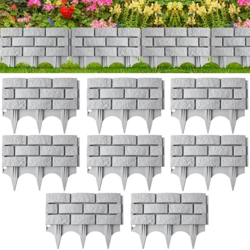 8 Pcs Retaining Wall Block Faux Stone Edging for Landscaping, 17 x 13 Inch Garden Border Landscape Edging Blocks Garden Plastic Fence for Mulch Flower Bed Patio Lawn Path Walkway