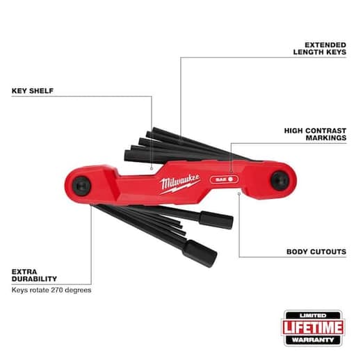 11-Key Electrician's Folding Hex Key Set - SAE