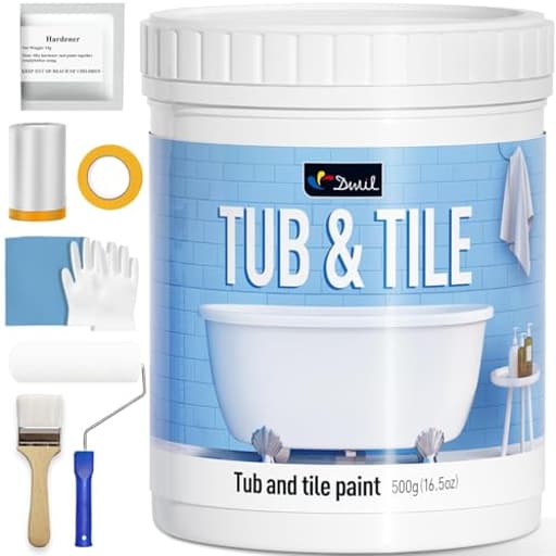 Tile Paint, Tub and Tile Refinishing Kit with Tools, Water-based Bathtub Paint - Low Odor, Easy to Use, 25-30sq.ft, 16.5oz, Semi-Gloss White