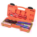 PEX Clamp Tool Kit for 3/8-in, 1/2-in, 3/4-in, 1-in PEX Clamp Cinch & Removal, c/w 1/2''(20 Pack) and 3/4''(10 Pack) PEX Clamp Rings, PEX Tubing Cutter