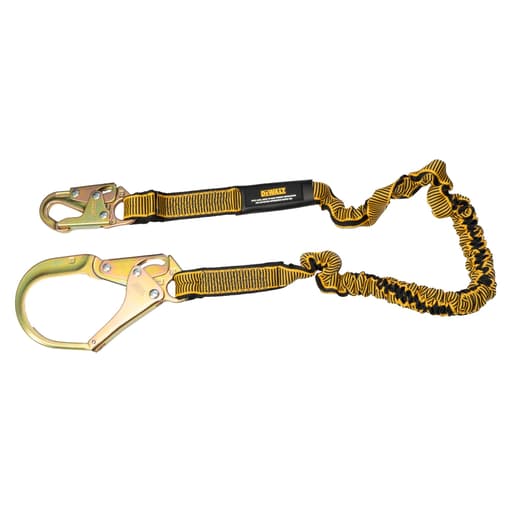 6 Ft. Lanyard, Single, Internal Absorber, 4' to 6' Stretch Lanyard With Steel Snap Hook on D-Ring End and Steel Rebar Hook on Anchor End