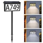Solar Address Sign, House Numbers for Outside Light Up, 3 Colors Waterproof LED Illuminated House Numbers With Stake, Wall Mounted/In Ground Solar Powered Address Plaque for Yard Garden Home