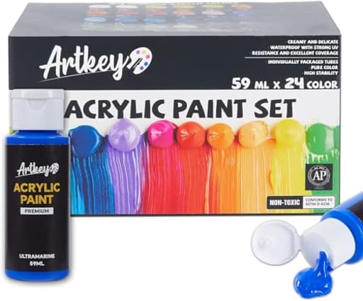 Acrylic Paint Set - 24 colors 2 oz/59 ml Acrylic Paints Professional Artists Painting Kit for Canvases Fabric Rock Leather Easter Egg Wood Ceramic Glass Art Craft Painting