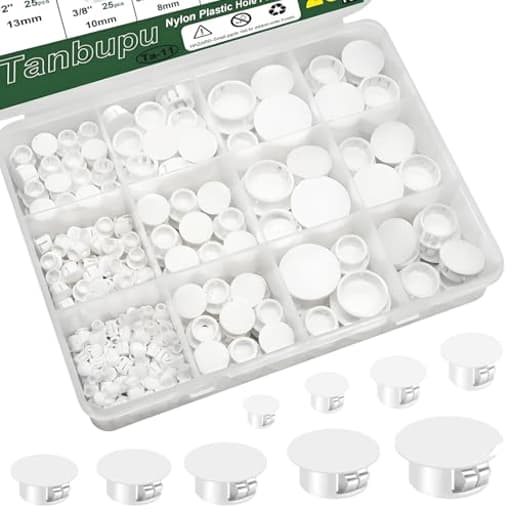 200Pcs 9 Sizes Nylon Plastic Hole Plugs 1/5" 1/4" 5/16" 3/8" 1/2" 5/8" 3/4" 7/8" 1"Round Hole, Flush Type Panel Knockout Locking Plugs,Screw Covers for Furniture Cabinet Insert End Caps