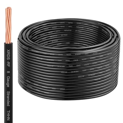 XRDS-RF THHN Wire 150FT, 8AWG Stranded Copper THHN Electrical Wire, Black Nylon-Coated Thermoplastic Insulated Cable for Indoor Conduit Wiring, 600V Rated