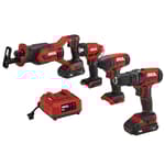 20V 4-Tool Combo Kit: Drill Driver, Impact Driver, Reciprocating Saw, Spotlight