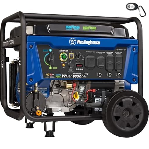12500 Peak Watt Dual Fuel Home Backup Portable Generator, Remote Electric Start, Transfer Switch Ready, Gas and Propane Powered, CO Sensor