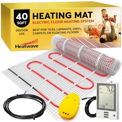Electric Floor Heating System for Tile 40 sqft 120V 4Amps 480Watts-Heated Flooring System for Bathroom Floor Heating Kit Underfloor Comfort Heat 7Day/4Event Programmable GFCI Thermostat by Heatwave