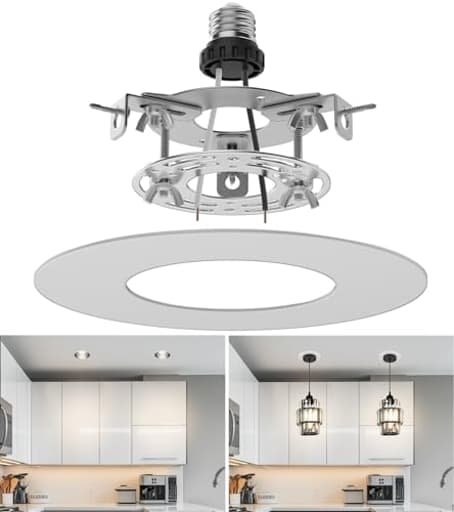 Recessed Can Light Conversion Kit for 5" and 6" Ceiling Fixtures - Pendant/Hanging Light Upgrade, Compatible with Ceiling Fans, Includes 7¾" Flat Steel Medallion, White Finish