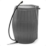 Raincatcher 4000, Flat-Back Rain Water Barrel, 50-Gallon, Gray - Rainwater Collection Storage Container w Side Spigots, Mesh Screen, Garden and Overflow Hose & Linking Kit