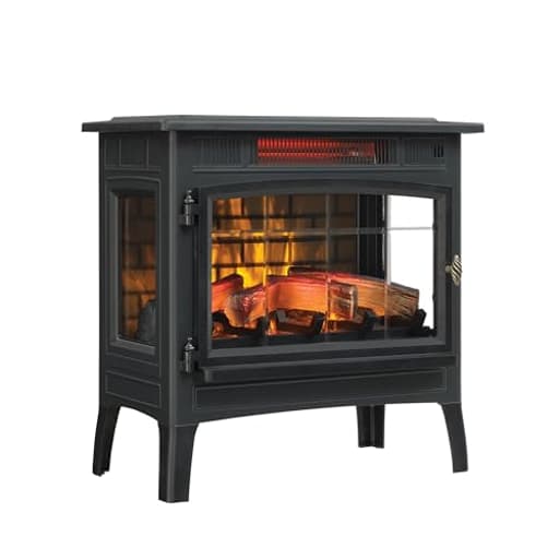Freestanding Electric Fireplace Stove Heater with 3D Flame Effect for 1,000 Sq. Ft. Room, Black