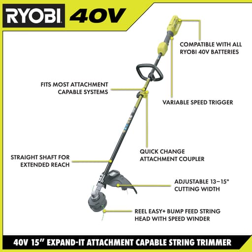 40V Attachment Capable 15" String Trimmer Kit