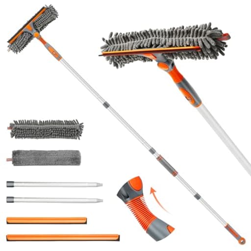 89'' Squeegee Window Cleaner 2 in 1 Rotatable Window Cleaning Tool Kit with Extension Pole, Window Washing Equipment with Bendable Head for Indoor/Outdoor Window and Car Glass