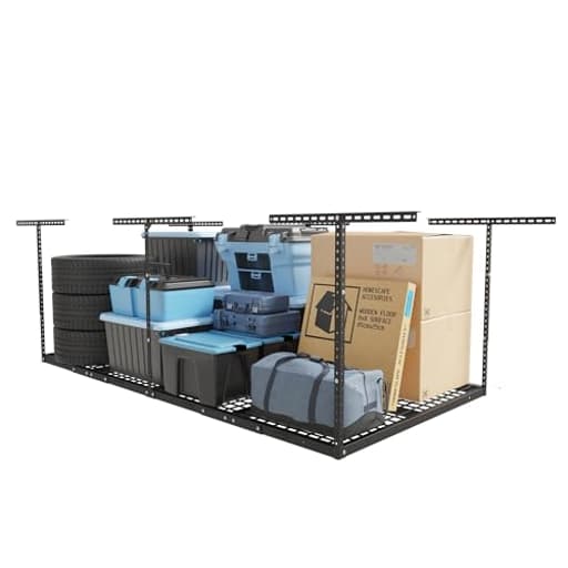 4x8 Overhead Garage Storage Rack, Adjustable Garage Storage Organization System, Heavy Duty Metal Garage Ceiling Storage Racks, 600lbs Weight Capacity, Black