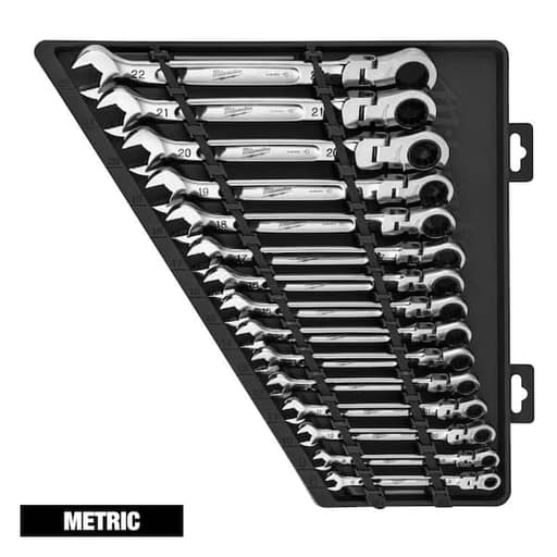 15pc Flex Head Ratcheting Combination Wrench Set - Metric