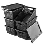 Plastic Storage Baskets with Lids – Stackable Storage Bins with Lids for Pantry, Closet, Bedroom & Shelves | Durable Organization and Storage Box for Home,Office & Classroom Oganizer, 6 Packs