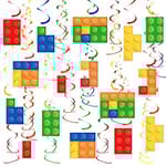 30 Pcs Building Blocks Party Favors Hanging Swirl Decoration Set with Single Double Hanging Swirl for Building Block Theme Birthday Ceiling Decor