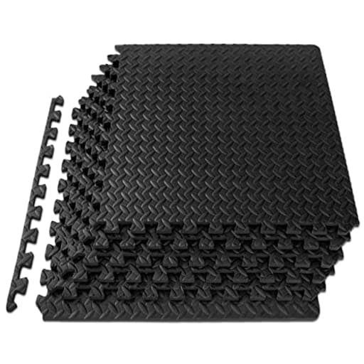 Puzzle Exercise Mat ½ in, EVA Interlocking Foam Floor Tiles for Home Gym, Mat for Home Workout Equipment, Floor Padding for Kids, Black, 24 in x 24 in x ½ in, 24 Sq Ft - 6 Tiles