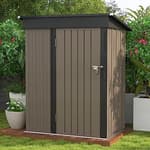 5x3 FT Outdoor Storage Shed, Tool Shed with Sloping Roof and Lockable Door, Metal Shed for Backyard Garden Patio Lawn, Brown
