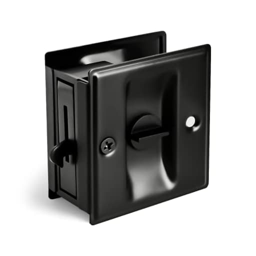 Privacy Sliding Door Lock with Pull - Replace Old Or Damaged Pocket Locks Hardware Quickly and Easily, 2-3/4”x2-1/2”, for 1-3/8” Thickness Door, Black