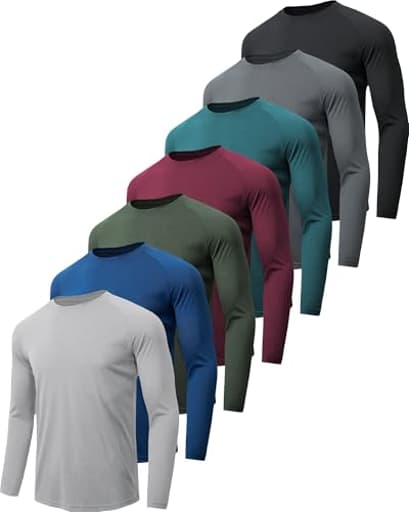 7 Pack Long Sleeve Shirts for Men UPF 50+ UV Sun Protection Quick Dry Moisture Wicking Workout Tee Shirts XL