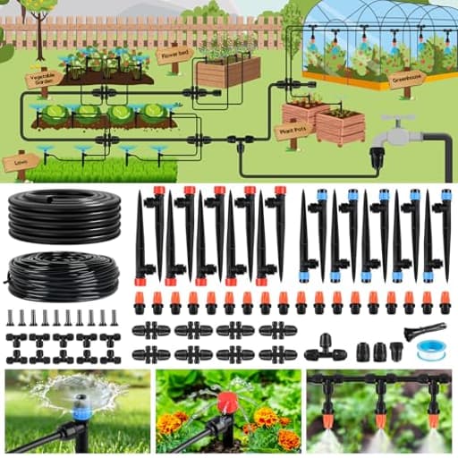 240FT Drip Irrigation System for Garden, 2025 Upgraded Quick-Connect Automatic Garden Watering System with 1/2" & 1/4" Tubing and Adjustable Nozzle Emitters for Greenhouse, Yard, Lawn, Raised Bed