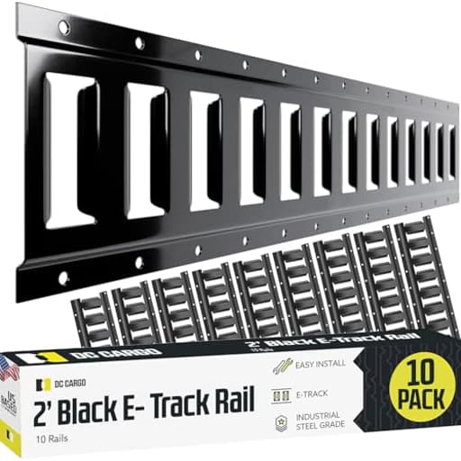 E Track Tie Down Rail Kit 2' (10 Pack) for Garages, Vans, Trailers, Motorcycle Tie Downs, ATV Mountings - Powder-Coat Black - Secure Cargo & Heavy Loads Up to 2,000 lbs