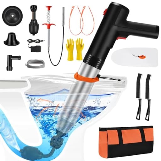 Electric Toilet Plunger, Drain Unclogger Plungers High Pressure Air Drain Blaster with Drain Auger, Splash-free Plungers for Bathroom, Plumbing Snake for Toilet, Clog Remover Heavy Duty