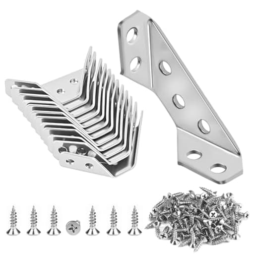 12-Pack Premium Stainless Steel Corner Brackets for Wood Frame, Universal Metal Hardware Corner Braces with Screws, Wooden Furniture Corner Connectors Such as Drawers, Cabinets, Tables and Chairs