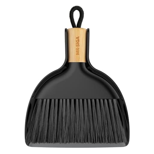 Mini Dustpan and Brush Set, Portable Cleaning Brush and Dustpan Combo with Bamboo Handle, Black, 1 Set
