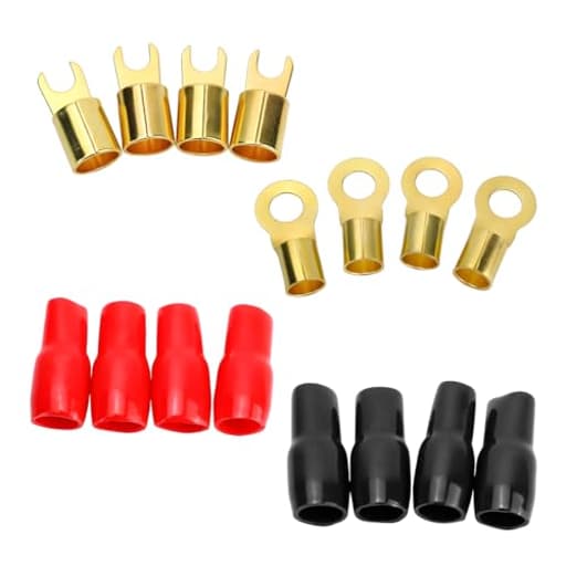 4 Pairs Car Strip Spade Terminal Fork Adapters, 4 Gauge Vehicle Crimp Barrier Spades Connectors, Automotive Speaker Wire Cable Terminal Plugs Accessories, Universal Fit
