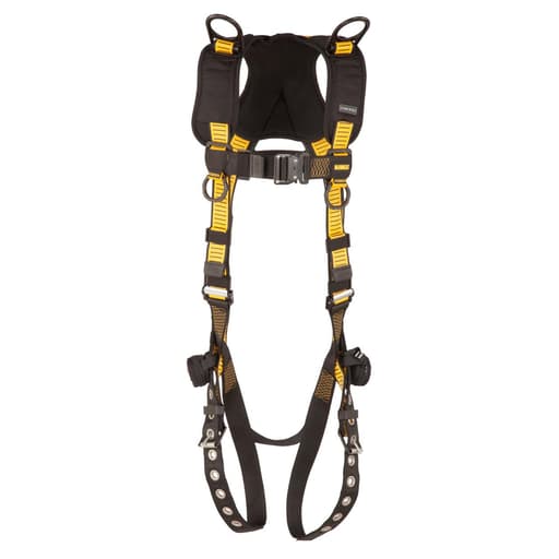 Vest-style full-body harness — 5-point, back and shoulder D-rings, quick-connect chest, TB legs (L-XL)