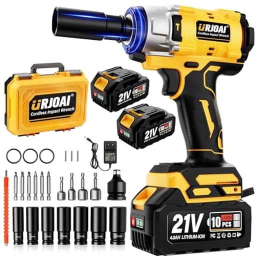 Cordless Impact Wrench - 590Ft-lbs (800N.m) Brushless 1/2 inch, 3300RPM High Torque Impact Gun, 2x 4.0Ah Battery, Charger & 7 Sockets, Electric Impact Wrench for Car Home