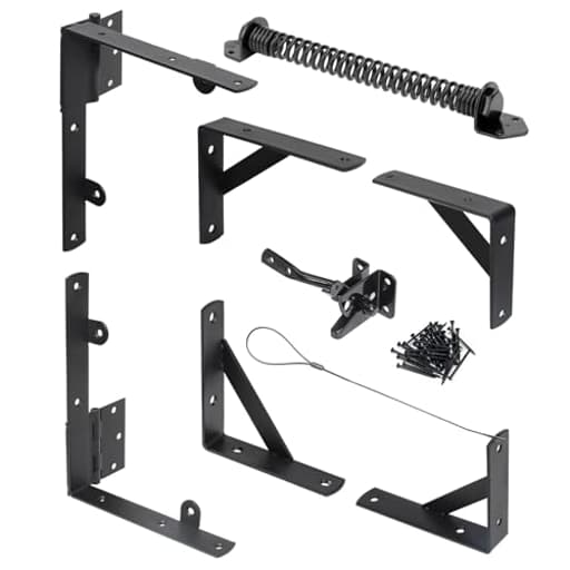 Fence Gate Kit Gate Hardware, 1 Set Anti Sag Gate Kit Gate Frame Cornor Brackets Kit with Self Closing Gate Springs Hings Latchs for Outdoor Garden Backyard Wooden Fence Deck Porch Gate