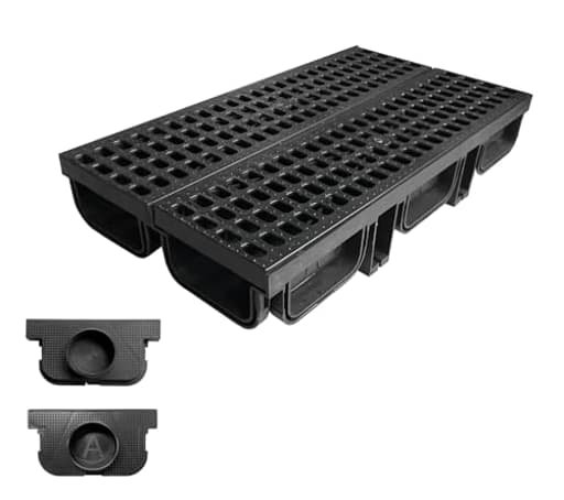 HDPE Channel Drain with Grates-19.7x5.5x3.7 in. Trench Drain System,2 Pack Total Length 39.4 in,Yard Drainage System with 2 Outlet Adapters for Outdoor,Yard Fence,Pool,Sidewalk,Patio